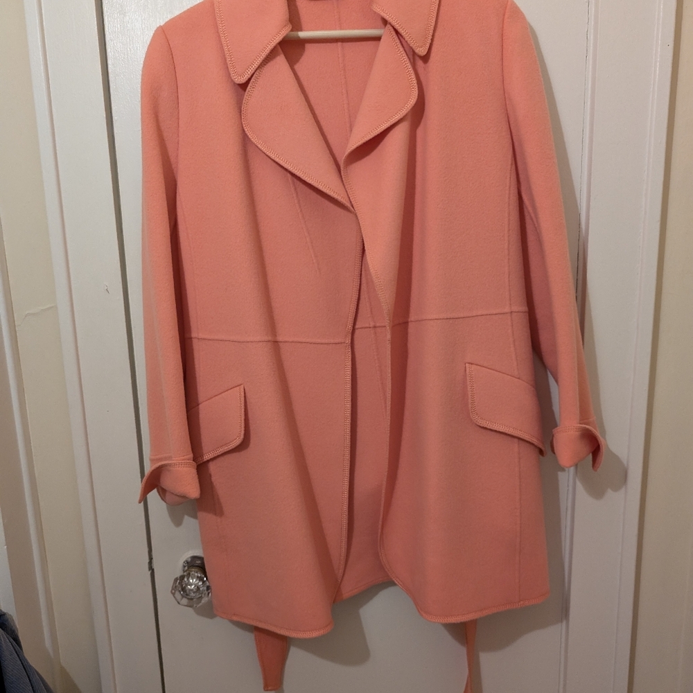 Ellen Tracy Coral Wool Blend Tie Coat Size S - Picture 10 of 10